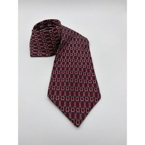 Saks Fifth Avenue Designer USA Tie, Handmade Red Geometric Chain Link 100% Silk